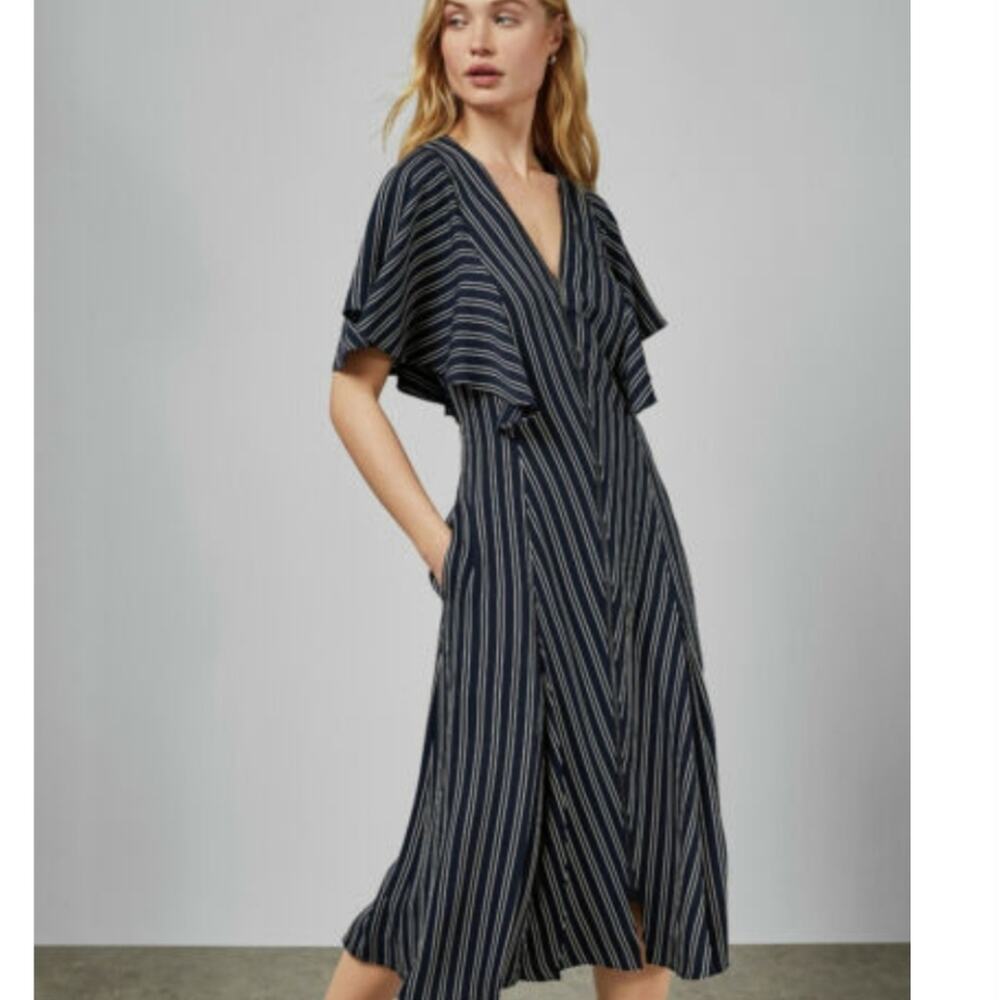 Ted Baker Flissie Midi Dress Navy White Stripe Zip Front Nautical NWT US 2